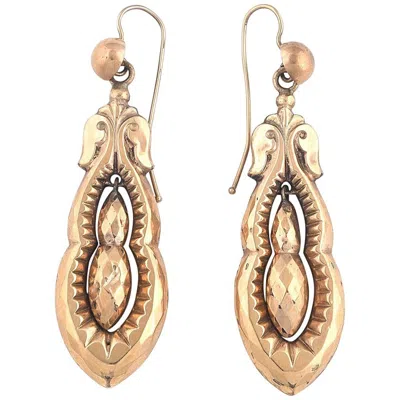 Pre-owned 1stdibs Victorian 9ct Gold Drop Earrings With Engraved Design, 1890s Uk In Multi