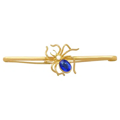 Pre-owned 1stdibs Victorian 9k Yellow Gold Spider Brooch With Pearl & Blue Glass, 1890