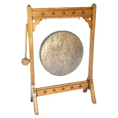 Pre-owned 1stdibs Victorian Aesthetic Movement Oak Gong On Stand With Beater In Brown
