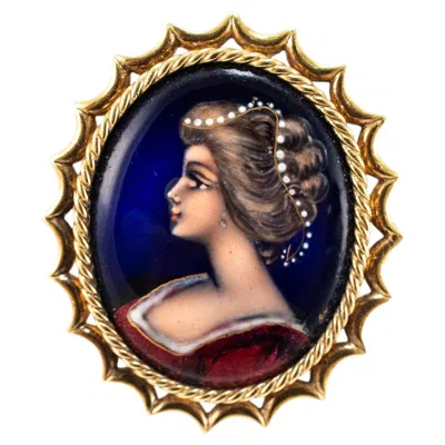 Pre-owned 1stdibs Victorian Antique French 18k Yellow Gold Enamel Lady Portrait Brooch Pin