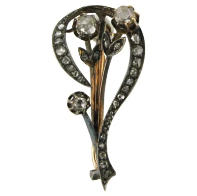 Pre-owned 1stdibs Victorian Brooch With Rose Cut Diamonds Up To 0.40ct 14k Yellow Gold And Silver