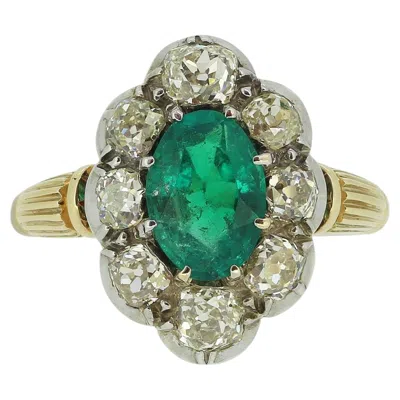 Pre-owned 1stdibs Victorian Emerald And Diamond Cluster Ring In Green