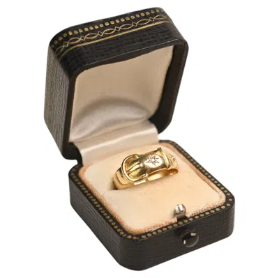 Pre-owned 1stdibs Victorian English 18k Gold Ring. 0.04ct Two Diamonds In Buckle Ring Yellow Gold