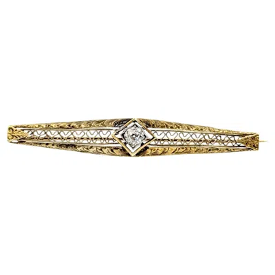 Pre-owned 1stdibs Victorian Filigree & Milgrain Diamond Brooch In 14k Yellow Gold