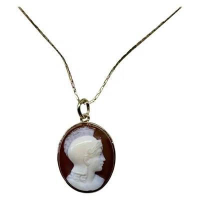 Pre-owned 1stdibs Victorian Goddess Athena Hardstone Cameo Pendant Necklace Gold Antique 1860-1880 In Multi