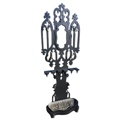 Pre-owned 1stdibs Victorian Gothic Hall Tree Coat Rack With Mirror W Cast Iron Umbrella Stand In Brown