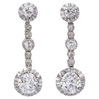 Pre-owned 1stdibs Victorian Platinum & 3.40ctw Gia Diamond Drop Earrings In Multi