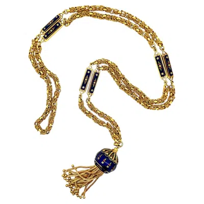 Pre-owned 1stdibs Victorian Revival 18k Gold Enamel Twisted Interlocking Fancy Tassel Necklace In Multi