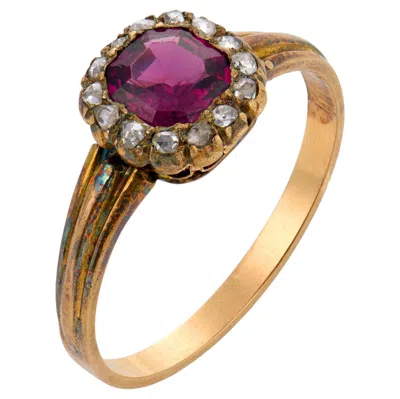 Pre-owned 1stdibs Victorian Rubellite Diamond 18k Yellow Gold Cluster Ring