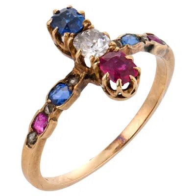 Pre-owned 1stdibs Victorian Ruby Sapphire Diamond 14k Yellow Gold Ring