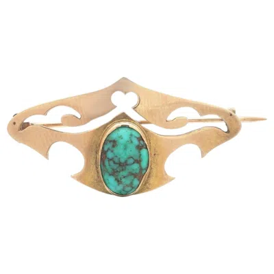Pre-owned 1stdibs Victorian Turquoise Brooch, 9kt Gold In Multi
