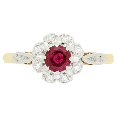 Pre-owned 1stdibs Vintage 0.40ct Ruby And Diamond Cluster Ring, C.1960s In Multi