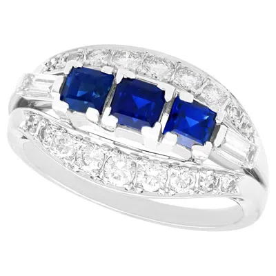 Pre-owned 1stdibs Vintage 1 Carat Sapphire And Diamond 18k White Gold Ring