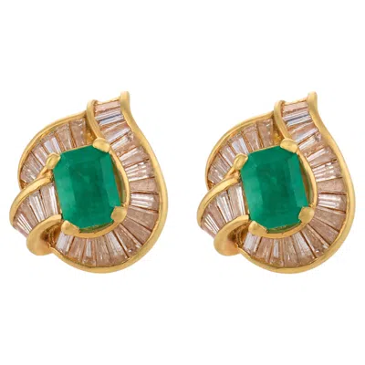 Pre-owned 1stdibs Vintage 1.20 Carat Emerald Diamond 18k Yellow Gold Stud Earrings