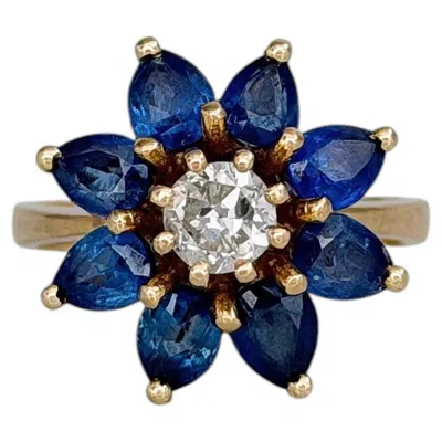 Pre-owned 1stdibs Vintage 14 Karat Gold 3.20 Carat Sapphire 0.48 Carat Diamond Cocktail Ring In Blue
