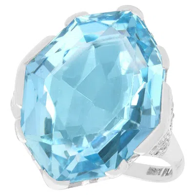 Pre-owned 1stdibs Vintage 14.35 Carat Aquamarine And Diamond White Gold Cocktail Ring, Circa 1950