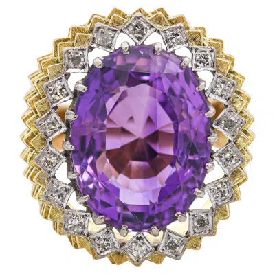 Pre-owned 1stdibs Vintage 14k Gold 11ct Amethyst And Diamond Cocktail Ring In Purple