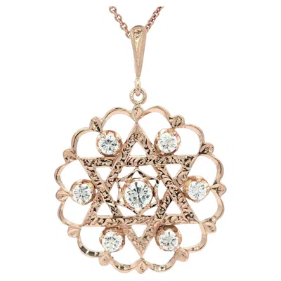 Pre-owned 1stdibs Vintage 14k Rosy Yellow Gold 1.53ctw Diamond Star Of David Medallion Pendant
