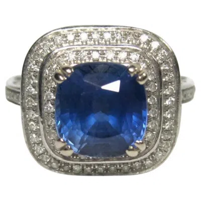 Pre-owned 1stdibs Vintage 14k White Gold 3ct Cushion Cut Sapphire Diamond Ring, Size 6