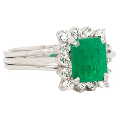 Pre-owned 1stdibs Vintage 14k White Gold, Emerald, And Diamond Cocktail Ring