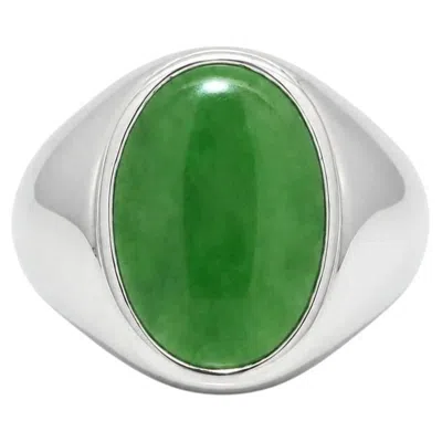 Pre-owned 1stdibs Vintage 14k White Gold Gia "a" Burma Jade Bezel Solitaire Low Profile Band Ring