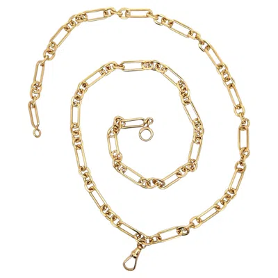 Pre-owned 1stdibs Vintage 14k Yellow Gold 26" Open Oval & Round Link Pocket Watch Chain Necklace