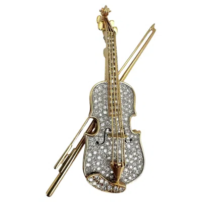 Pre-owned 1stdibs Vintage 14k Yellow Gold And Diamond Violin Brooch