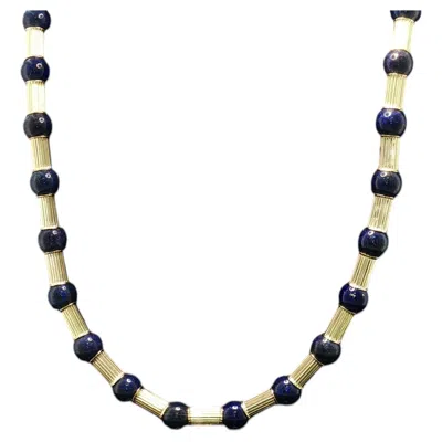 Pre-owned 1stdibs Vintage 14k Yellow Gold Beaded Necklace With 10.00 Mm Lapis Lazuli