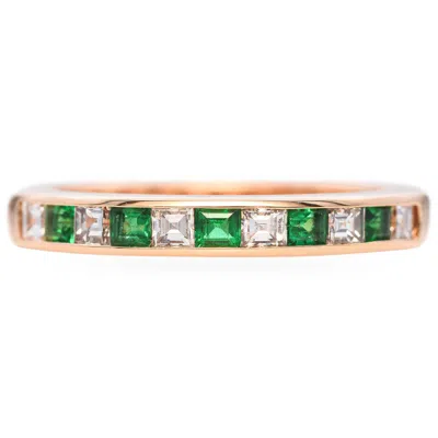 Pre-owned 1stdibs Vintage 14k Yellow Gold Emerald And Diamond Channel Set Band Ring