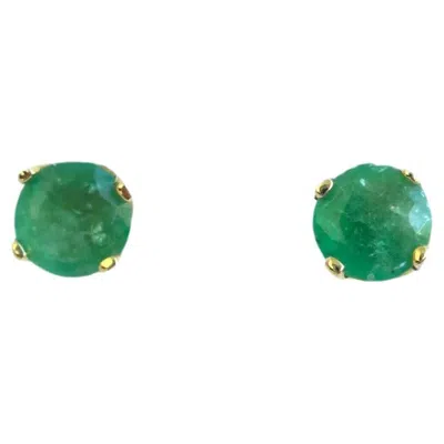 Pre-owned 1stdibs Vintage 14k Yellow Gold Emerald Stud Earrings, Circa Mid-20th Century