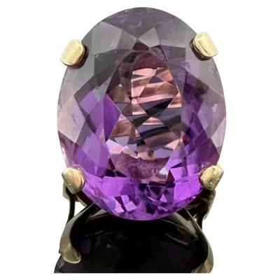 Pre-owned 1stdibs Vintage 14k Yellow Gold Large Oval Amethyst Cocktail Ring ~50ct, 17.7g
