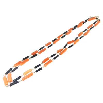 Pre-owned 1stdibs Vintage 14k Yellow Gold Natural Coral Onyx Chain Necklace, Europe Circa 1950