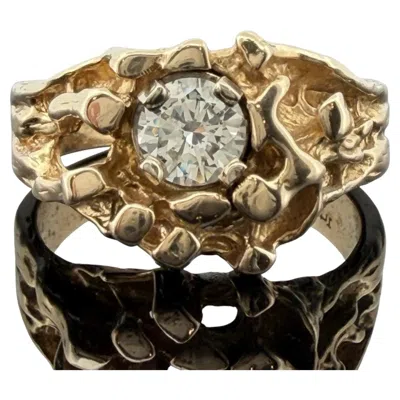 Pre-owned 1stdibs Vintage 14k Yellow Gold Nugget Style Round Diamond Ring 0.50ct Size 8 7.59g