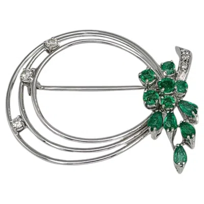 Pre-owned 1stdibs Vintage 18 Karat Gold 0.50 Carat Emerald 0.23 Carat Diamond Geometric Pin Brooch In Green