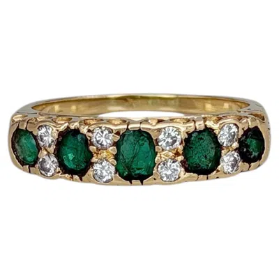 Pre-owned 1stdibs Vintage 18 Karat Gold 0.65 Carat Emerald 0.21 Carat Diamond Five-stone Ring In Green