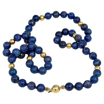 Pre-owned 1stdibs Vintage 18 Karat Gold Lapis Lazuli Bead Single Strand Necklace In Multi