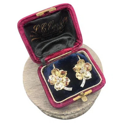 Pre-owned 1stdibs Vintage 18ct Gold, 1940s Diamond Flower Earrings In Multi
