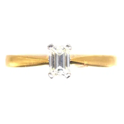 Pre-owned 1stdibs Vintage 18ct Gold And Emerald Cut Diamond Ring In Green
