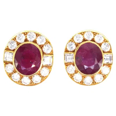 Pre-owned 1stdibs Vintage 18ct Gold Ruby And White Sapphire Cluster Clip-on Earrings