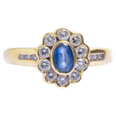 Pre-owned 1stdibs Vintage 18ct Yellow Gold Floral Cluster Ring With Sapphire & Diamonds