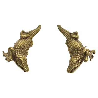 Pre-owned 1stdibs Vintage 18k Gold Crocodile Earrings In Multi