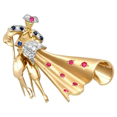 Pre-owned 1stdibs Vintage 18k Gold Matador Brooch With Sapphire, Ruby, And Diamond In Multi