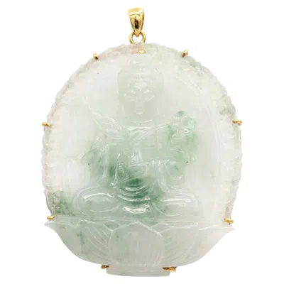 Pre-owned 1stdibs Vintage 18k Yellow Gold Carved Jade Guanyin Pendant