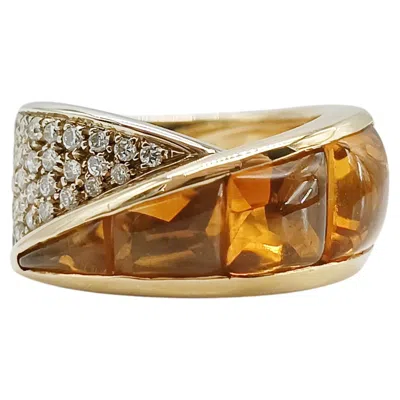 Pre-owned 1stdibs Vintage 18k Yellow Gold Citrine And Diamond Cocktail Ring, 1995