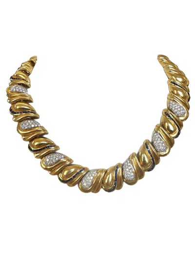 Pre-owned 1stdibs Vintage 18k Yellow Gold Diamond And Sapphire Wave Necklace