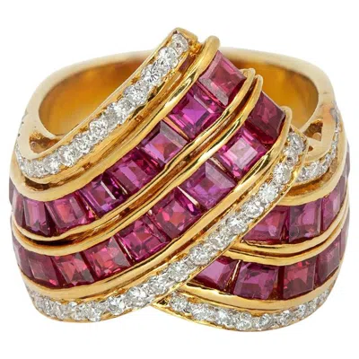 Pre-owned 1stdibs Vintage 18k Yellow Gold Ruby And Diamond Cocktail Ring
