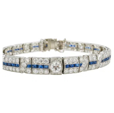 Pre-owned 1stdibs Vintage 1920's 10.50 Carat Sapphire Filigree Platinum Bracelet In Blue