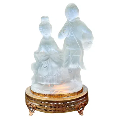 Pre-owned 1stdibs Vintage 1930s Art Deco Frosted Glass Vanity Lamp, Brass Base, Usa In Transparent