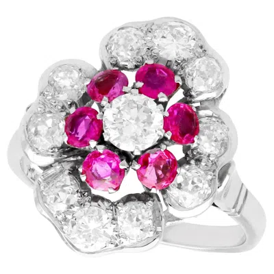 Pre-owned 1stdibs Vintage 1940s Ruby And 1.63 Carat Diamond Platinum Cocktail Ring In Multi