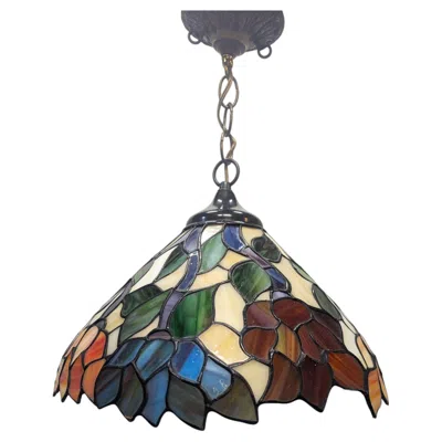 Pre-owned 1stdibs Vintage 1940s Tiffany Style Wisteria Stained Glass Pendant Light In Gold